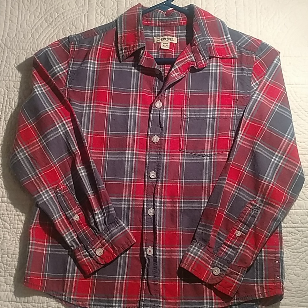 Boys Cherokee button down, plaid shirt.  M 8/10